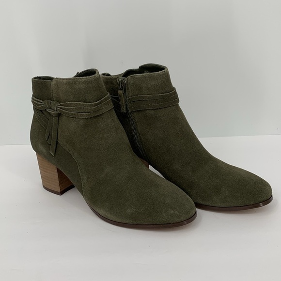 Violet & Red Jenna suede leather ankle boot olive green heel shoe bootie new 8.5 - Picture 2 of 6